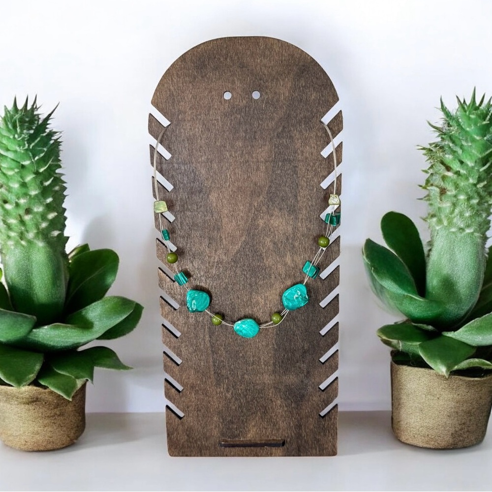 Boho Chic Turquoise Green Beaded Statement Necklace Chunky Festival Jewelry 16”